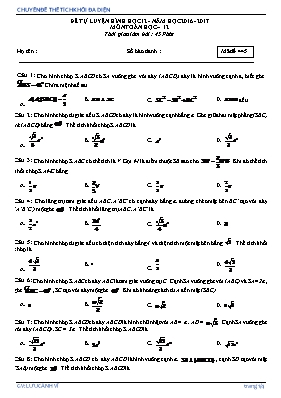 Đề tự luyện môn Hình học Lớp 12 - Mã đề 445 - Năm học 2016-2017 - Lưu Cảnh Vĩ (Có đáp án)